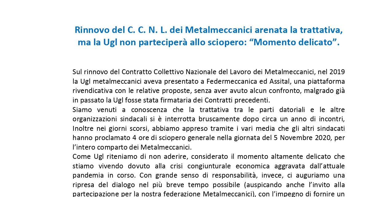 Volantino su Trattativa CCNL Metalmeccanici