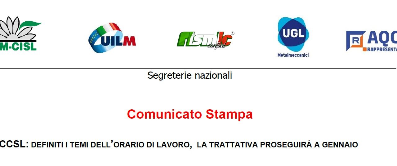 CCSL: DEFINITI I TEMI DELL’ORARIO DI LAVORO, LA TRATTATIVA PROSEGUIRÀ A GENNAIO