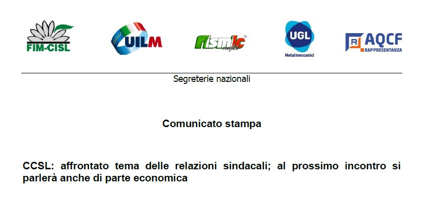 CCSL: AFFRONTATO TEMA DELLE RELAZIONI SINDACALI; AL PROSSIMO INCONTRO SI PARLERÀ ANCHE DI PARTE ECONOMICA