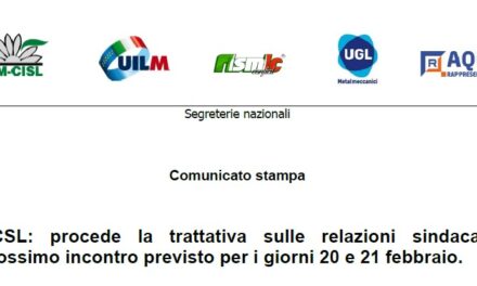 CCSL: procede la trattativa sulle relazioni sindacali; prossimo incontro previsto per i giorni 20 e 21 febbraio.