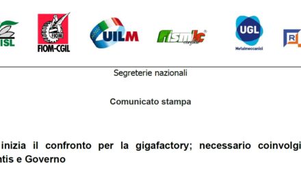 ACC: inizia il confronto per la gigafactory; necessario coinvolgimento Stellantis e Governo