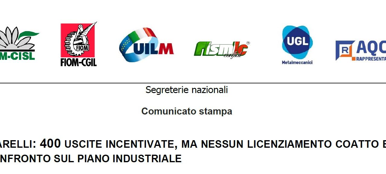MARELLI: 400 USCITE INCENTIVATE, MA NESSUN LICENZIAMENTO COATTO E CONFRONTO SUL PIANO INDUSTRIALE
