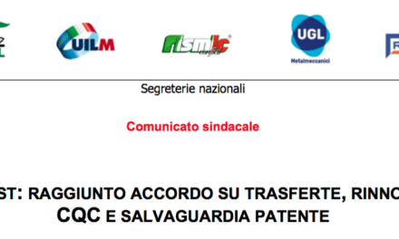 I-FAST: RAGGIUNTO ACCORDO SU TRASFERTE, RINNOVO CQC E SALVAGUARDIA PATENTE