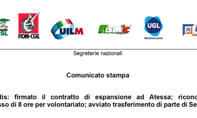 Stellantis: firmato il contratto di espansione ad Atessa; riconosciuto permesso di 8 ore per volontariato; avviato trasferimento di parte di Servicies