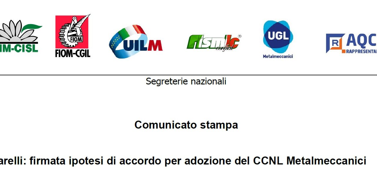 MARELLI: FIRMATA IPOTESI DI ACCORDO PER ADOZIONE DEL CCNL METALMECCANICI