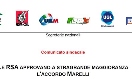 LE RSA APPROVANO A STRAGRANDE MAGGIORANZA L’ACCORDO MARELLI