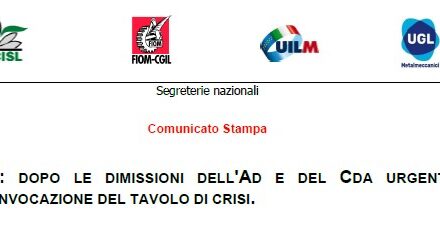 IIA: DOPO LE DIMISSIONI DELL’AD E DEL CDA URGENTE CONVOCAZIONE DEL TAVOLO DI CRISI.