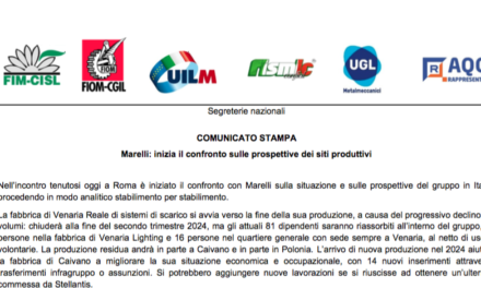 MARELLI: INIZIA IL CONFRONTO SULLE PROSPETTIVE DEI SITI PRODUTTIVI