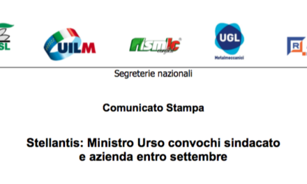 STELLANTIS: MINISTRO URSO CONVOCHI SINDACATO E AZIENDA ENTRO SETTEMBRE