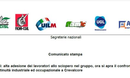 MARELLI: ALTA ADESIONE DEI LAVORATORI ALLO SCIOPERO NEL GRUPPO, ORA SI APRA IL CONFRONTO PER LA CONTINUITÀ INDUSTRIALE ED OCCUPAZIONALE A CREVALCORE