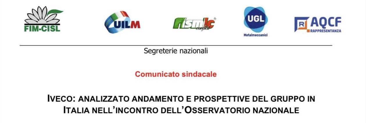 IVECO: ANALIZZATO ANDAMENTO E PROSPETTIVE DEL GRUPPO IN ITALIA NELL’INCONTRO DELL’OSSERVATORIO NAZIONALE