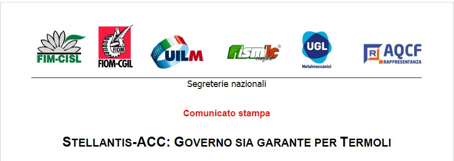 STELLANTIS-ACC: GOVERNO SIA GARANTE PER TERMOLI