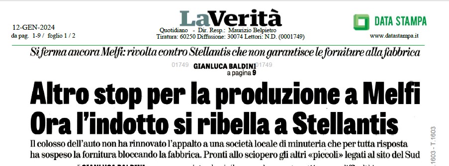 ALTRO STOP PER LA PRODUZIONE A MELFI – ORA L’INDOTTO SI RIBELLA A STELLANTIS