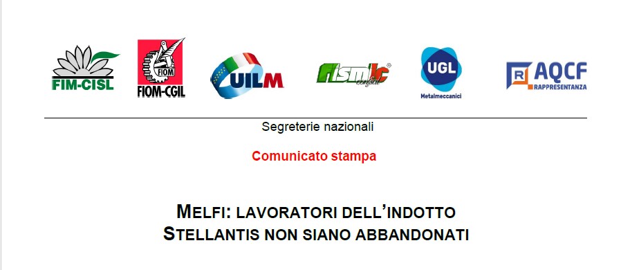 MELFI: LAVORATORI DELL’INDOTTO STELLANTIS NON SIANO ABBANDONATI