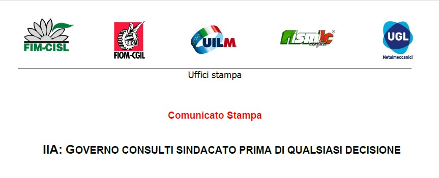 IIA : GOVERNO CONSULTI SINDACATO PRIMA DI QUALSIASI DECISIONE