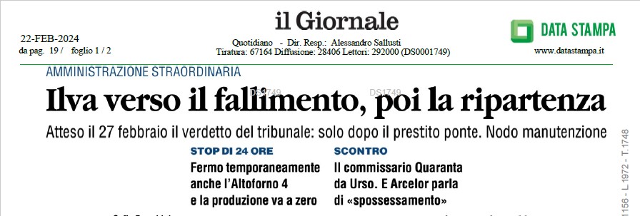 ILVA VERSO IL FALLIMENTO, POI LA RIPARTENZA