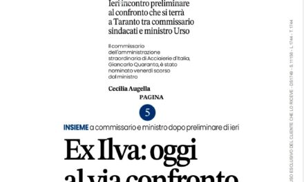 EX-ILVA : OGGI AL VIA AL CONFRONTO CON I SINDACATI