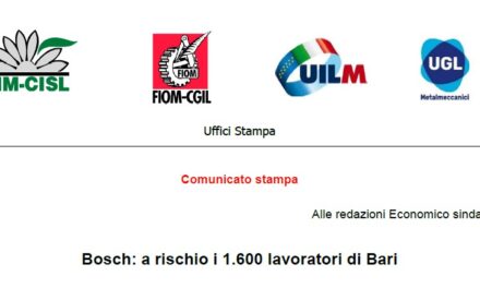 BOSCH: A RISCHIO I 1.600 LAVORATORI DI BARI