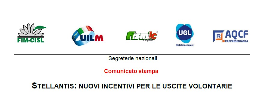 STELLANTIS: NUOVI INCENTIVI PER LE USCITE VOLONTARIE