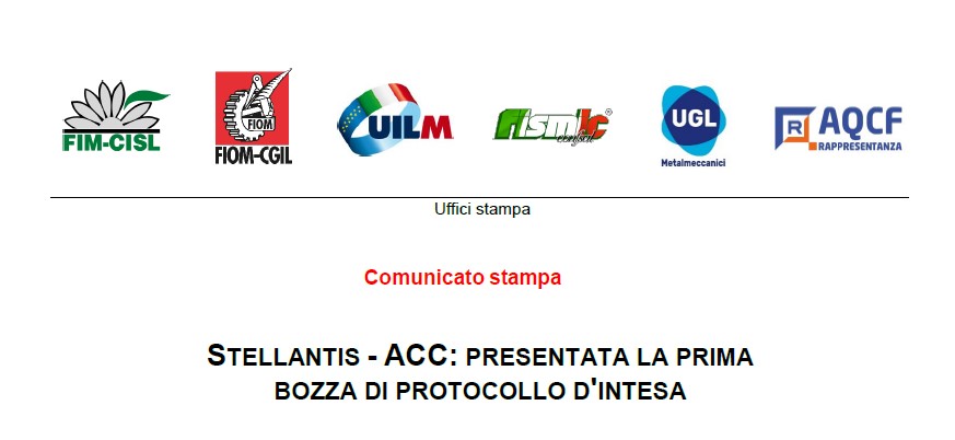 STELLANTIS – ACC: PRESENTATA LA PRIMA BOZZA DI PROTOCOLLO D’INTESA