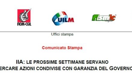 IIA: LE PROSSIME SETTIMANE SERVANO A CERCARE AZIONI CONDIVISE CON GARANZIA DEL GOVERNO