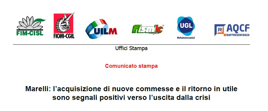 MARELLI: L’ACQUISIZIONE DI NUOVE COMMESSE E IL RITORNO IN UTILE SONO SEGNALI POSITIVI VERSO L’USCITA DALLA CRISI
