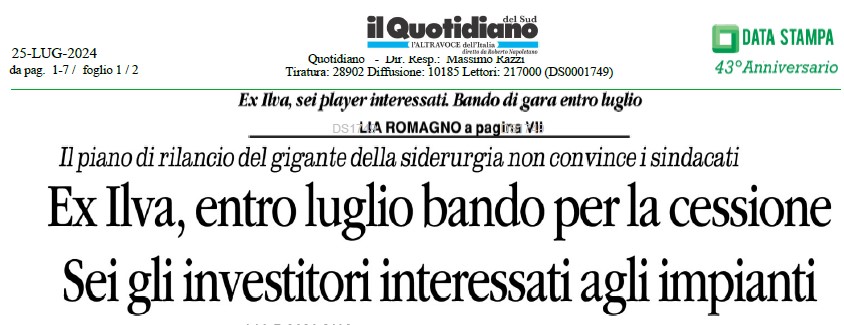 EX ILVA, ENTRO LUGLIO BANDO PER LA CESSIONE SEI GLI INVESTITORI INTERESSATI AGLI IMPIANTI
