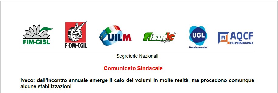 IVECO: DALL’INCONTRO ANNUALE EMERGE IL CALO DEI VOLUMI IN MOLTE REALTÀ, MA PROCEDONO COMUNQUE ALCUNE STABILIZZAZIONI