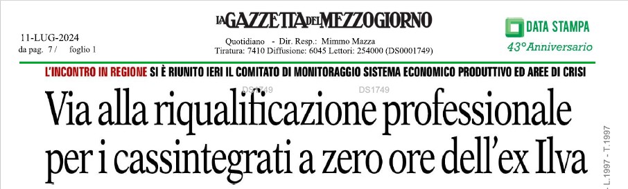 VIA ALLA RIQUALIFICAZIONE PROFESSIONALE PER I CASSAINTEGRATI A ZERO ORA DELL’EX ILVA