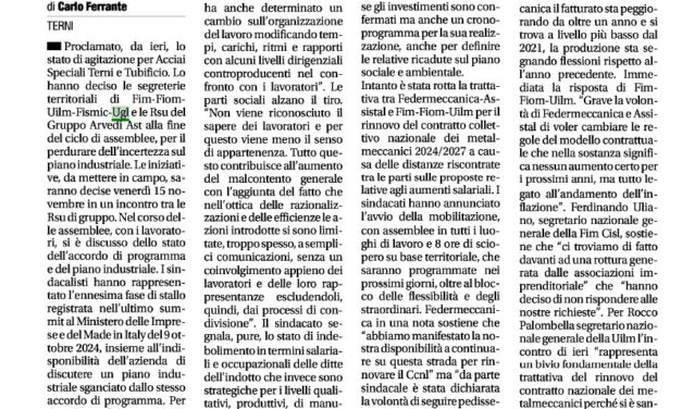 AST E TUBIFICIO: È STATO DI AGITAZIONE