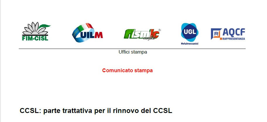 CCSL: PARTE TRATTATIVA PER IL RINNOVO DEL CCSL