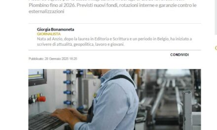 JSW PIOMBINO FIRMA PROROGA CASSA INTEGRAZIONE PER 1.310 OPERAI FINO AL 2026