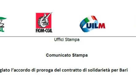 BOSCH: SIGLATO L’ACCORDO DI PROROGA DEL CONTRATTO DI SOLIDARIETÀ PER BARI