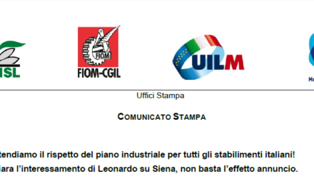 BEKO: PRETENDIAMO IL RISPETTO DEL PIANO INDUSTRIALE PER TUTTI GLI STABILIMENTI ITALIANI! URSO DICHIARA L’INTERESSAMENTO DI LEONARDO SU SIENA, NON BASTA L’EFFETTO ANNUNCIO.